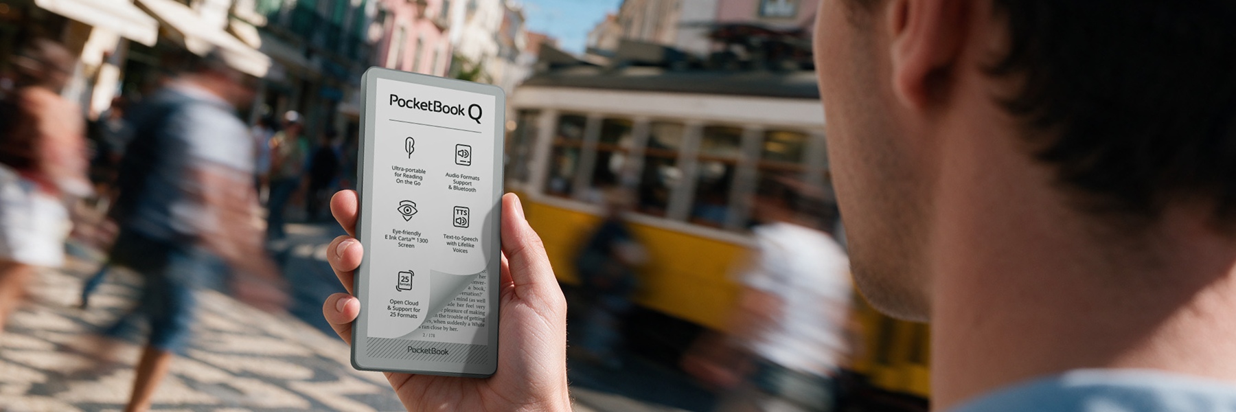 Viedtālruņa lieluma e-grāmatu lasītājs PocketBook Q 2026. gada IFA: parocīga un komfortabla ierīce digitālajam detoksam, lasīšanai un klausīšanās pieredzei