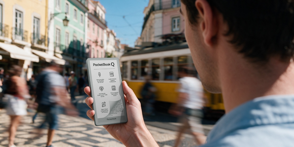 Viedtālruņa lieluma e-grāmatu lasītājs PocketBook Q 2026. gada IFA: parocīga un komfortabla ierīce digitālajam detoksam, lasīšanai un klausīšanās pieredzei